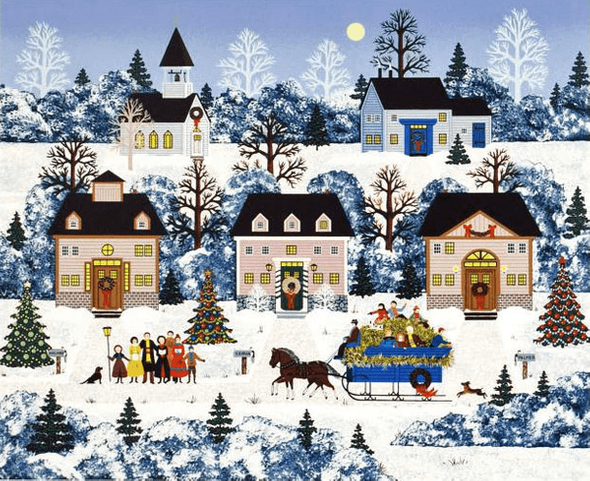 Jane Wooster Scott Limited Edition Serigraph on Paper: "Holiday Sleigh Ride"