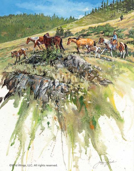 Janene Grende Hand Signed and Numbered Limited Edition:"A Fine Day - Horses"