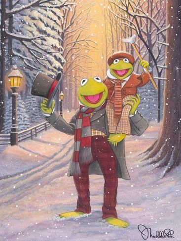 Michelle St. Laurent Signed Disney Ltd Ed Gallery Wrap Canvas:"Kermit and Tiny Tim"
