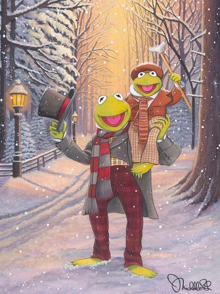 Michelle St. Laurent Signed Disney Ltd Ed Gallery Wrap Canvas:"Kermit and Tiny Tim"