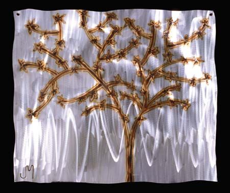 Jason Mernick Torch Painter Original Metal Art :"BLOSSOM TREE (Stainless Steel/Copper)"