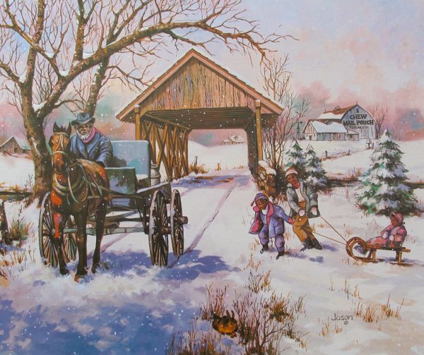 Jason Plate Signed Lithograph on Canvas:"Tobacco Family Farm"
