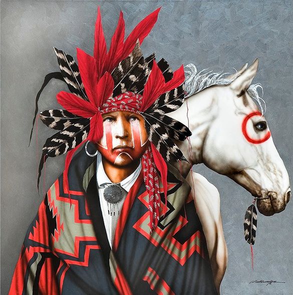Jd Challenger Artist Proof Limited Edition Canvas Giclee:"Red Feather's Pony"