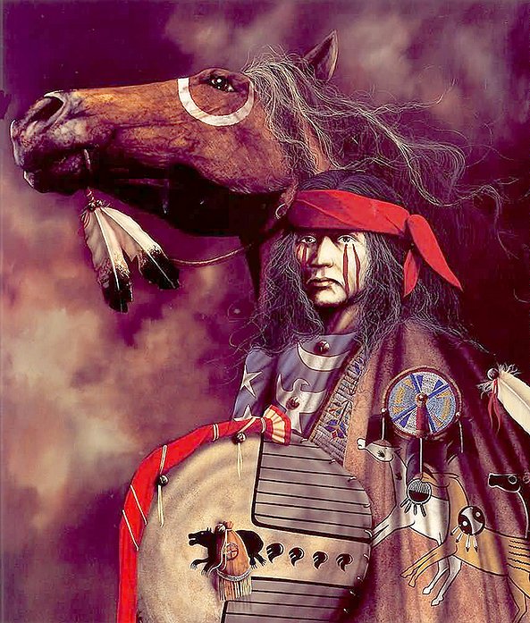 Jd Challenger Signed and Numbered Limited Edition Lithograph on Paper:"War Ponies"