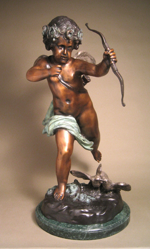 Jean-Antoine Houdon Handcrafted Solid Bronze Sculpture:"Cupid with Bow" Jean-Antoine Houdon Handcrafted Solid Bronze Sculpture:"Cupid with Bow"