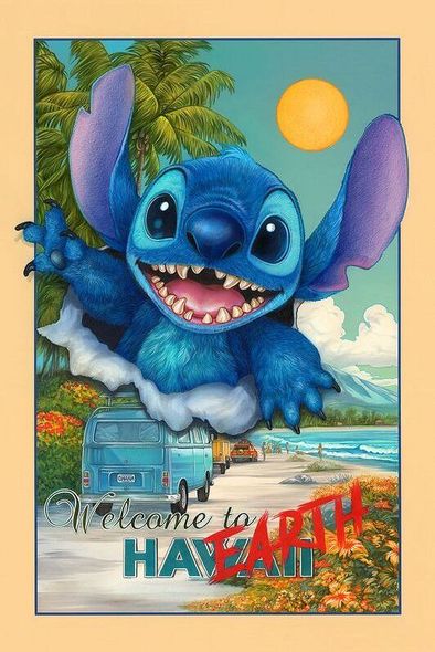 Monte Moore Artist Signed Limited Edition Canvas Giclee:"Disney's Stitch - Welcome to Planet Earth!"