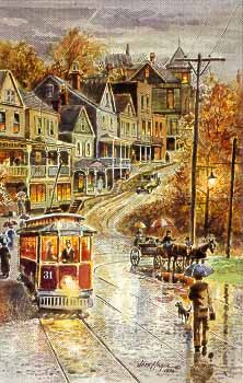Jess Hager Signed by the Artist Limited Edition Paper Lithograph:"Neighborhood Trolley"