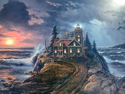 Jesse Barnes Signed and Numbered Limited Edition Lithograph: "Lighthouse Cove"