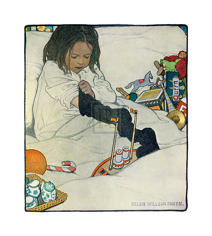 Jessie Willcox Smith Hand Numbered Limited Edition Print on Paper :"Opening The Christmas Stocking"
