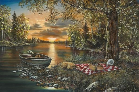 Jim Hansel Hand Signed and Numbered Limited Edition Canvas:"Lakeside Rendezvous"