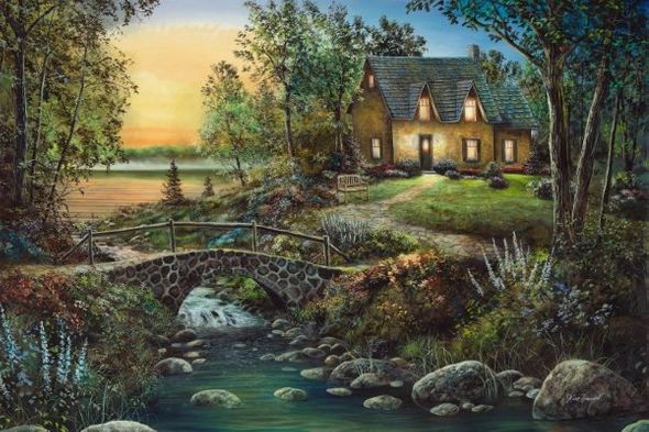 Jim Hansel Handsigned and Numbered Limited Edition Canvas Giclee: "Stonybrook Cottage"