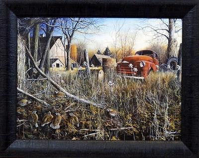 Jim Hansel Studio Canvas:"Back Forty Bobwhites Framed Studio Canvas"