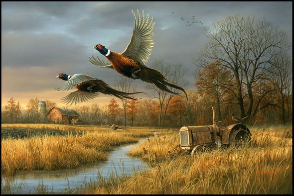 Jim Hautman Hand Signed Artist Proof Limited Edition:"Back Forty-Pheasants"