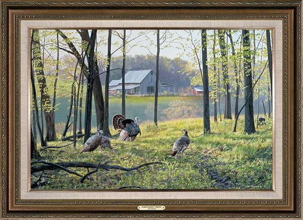 Jim Kasper Handsigned and Numbered Limited Edition Oversized Framed Canvas:"Homestead Turkeys "