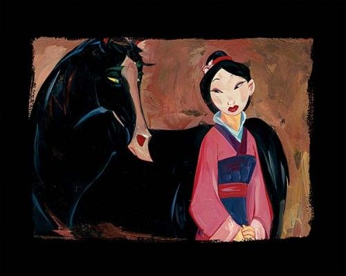 Jim Salvati Artist Signed Limited Edition Hand-Printed Chiarograph on Paper:"Mulan and Kahn"