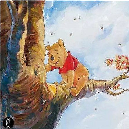 Jim Salvati Handsigned and Numbered Limited Edition Embellished Canvas Giclee:"Out on a Limb - Winnie the Pooh"