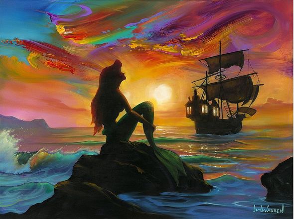 Jim Warren Hand Signed and Numbered Limited Edition Embellished Canvas Giclee:"Waiting for the Ship to Come In"