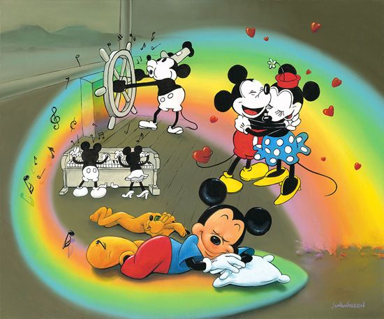 Jim Warren Hand-Signed and Numbered Limited Edition Hand-Embellished Gicl&eacute;e on Canvas:"What Does Mickey Dream?"