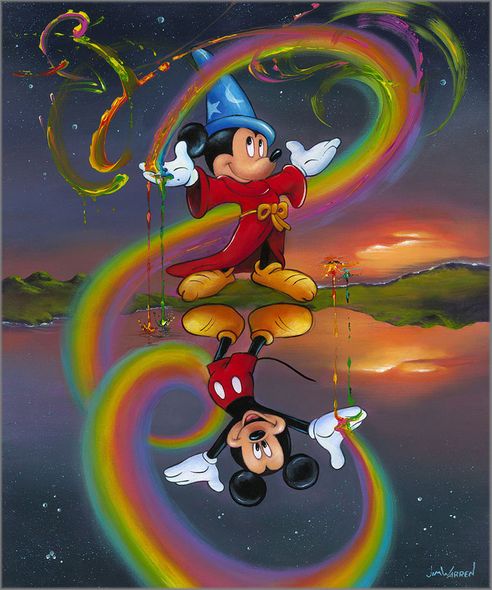 Jim Warren Signed and Numbered Hand-Embellished Giclée on Canvas: "Two Faces of Mickey"