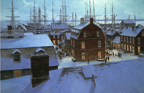 Christopher Blossom Artist Signed Limited Edition Print:"December Moonrise Nantucket"