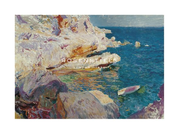 Joaquín Sorolla y Bastida Hand Numbered Limited Edition Print on Paper :"Rocks at Jávea and The White Boat"