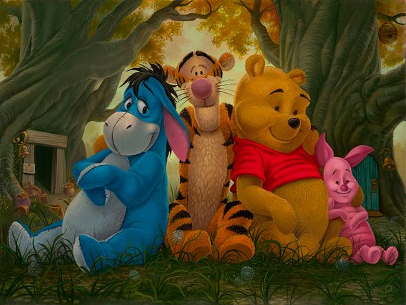 Jared Franco Artist Signed Hand Embellished Limited Ed Canvas Giclee:"Pooh and His Pals"
