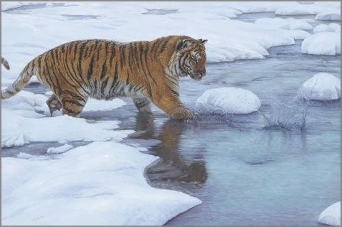 John Banovich limited edition gicl&eacute;e on canvas:"Fisherman on the River - Pbi6ak Ha Tyhbiiie"