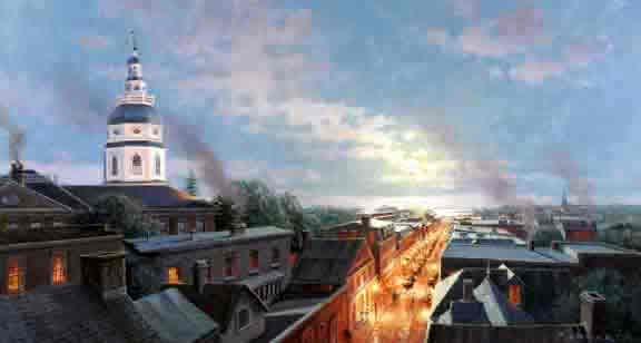 John Barber Hand-Signed and Numbered Limited Edition Giclee Print and Canvas:"Moonrise Over Annapolis"