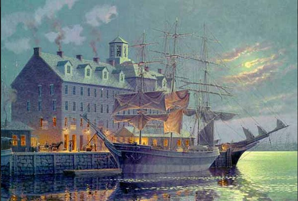 John Barber Limited Edition Print: "Old Boston By The Moonlight"