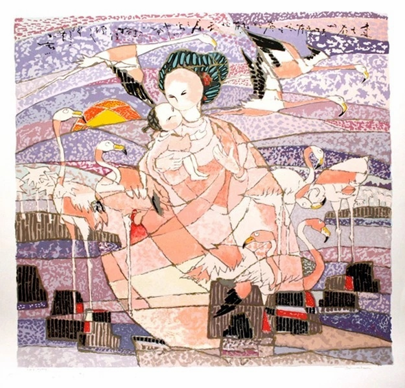 JOHN CHEN Artist Signed Limited Edition Serigraph: "MOTHER & CHILD NIGHT"