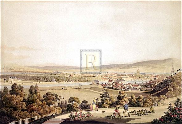 John Clark Artist Hand Colored Copper Plate Printed Atelier Print:"The Town of Inverness"