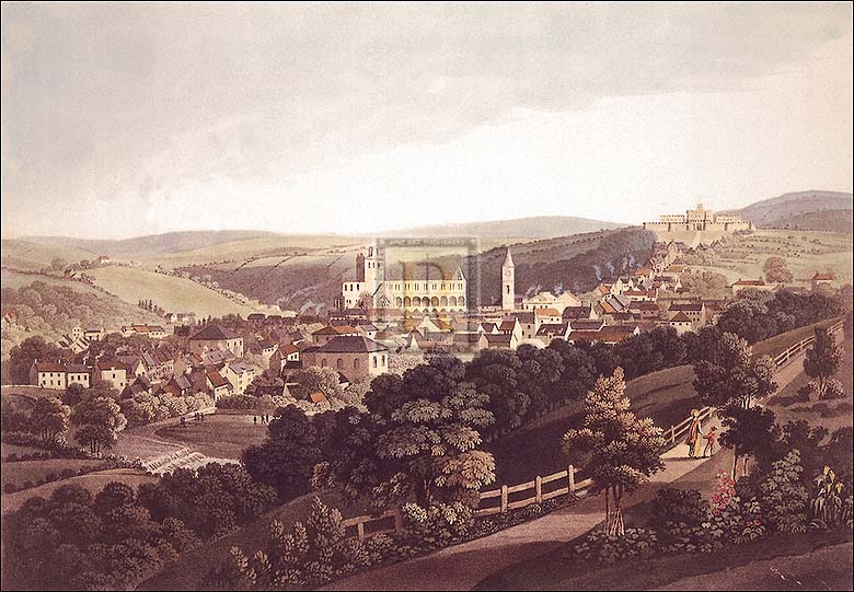 John Clark Artist Hand Colored Copper Plate Printed Atelier Print:"The Town of Jedburgh"