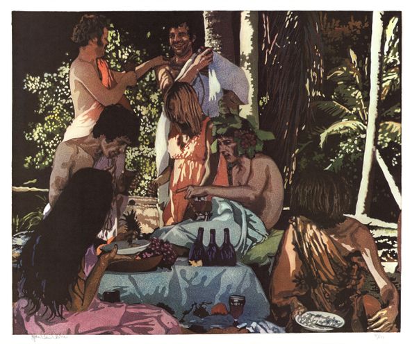 John Clem Clarke Rare Vintage Artist Signed Lithograph: "Bacchanal"