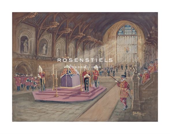 John King Hand Numbered Limited Edition Print on Paper :"The Laying In State of Her Majesty the Queen Mother"
