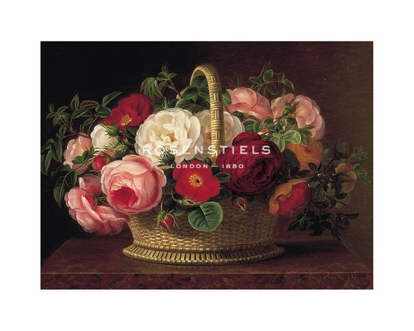 John Laurents Jensen Hand Numbered Limited Edition Print on Paper :"Roses in a Basket on a Ledge"