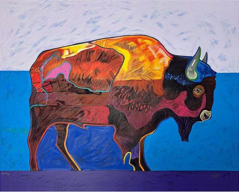 John Nieto Limited Edition Serigraph on Paper:"Buffalo at Sunset" 