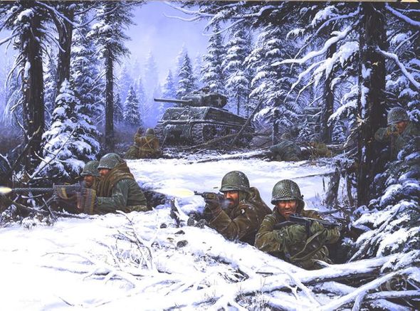 John Paul Strain Hand Signed and Numbered Limited Edition Canvas:"Bastogne (Battle of the Bulge) "