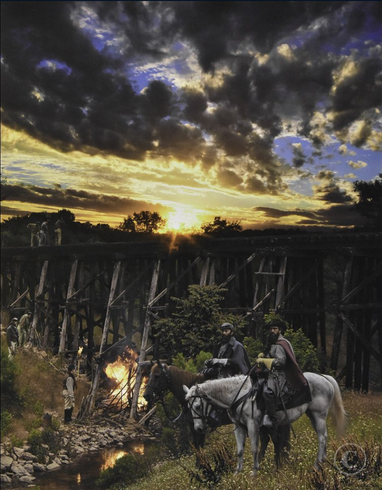 John Paul Strain Hand Signed and Numbered Limited Edition Canvas Giclee:"Burning the Trestle at Woodstock" John Paul Strain Hand Signed and Numbered Limited Edition Canvas Giclee:"Burning the Trestle at Woodstock"