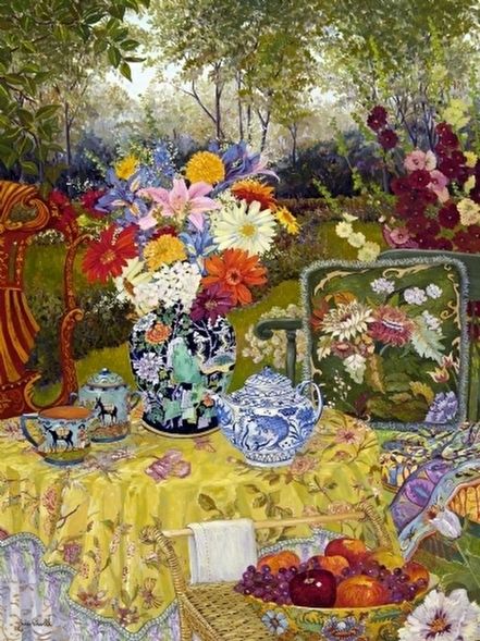John Powell Hand Signed and Numbered Limited Edition Giclee on Canvas:"Summer Fruit and Tea"