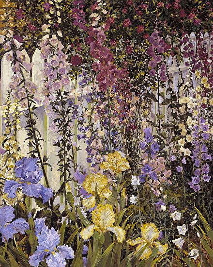 John Powell Hand Signed and Numbered Limited Edition Serigraph on Paper:"Foxgloves and Iris" 
