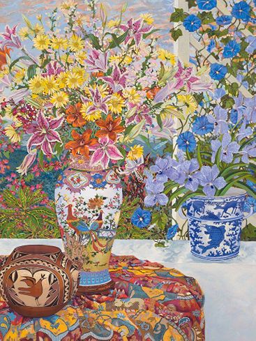 John Powell Hand Signed and Numbered Limited Edition Serigraph on Paper:"Sunrise and Morning Glories"