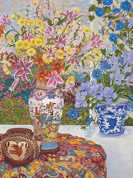 John Powell Hand Signed and Numbered Limited Edition Serigraph on Paper:"Sunrise and Morning Glories"