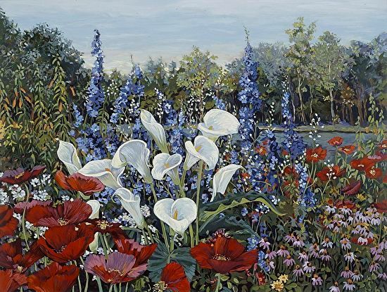 John Powell Hand Signed and Numbered Limited Edition Serigraph on Paper:"Riverwood Garden"