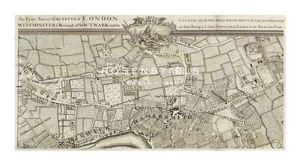 John Rocque Hand Numbered Limited Edition Print on Paper :"An Exact Survey of Chiswick and Hammersmith, 1745"