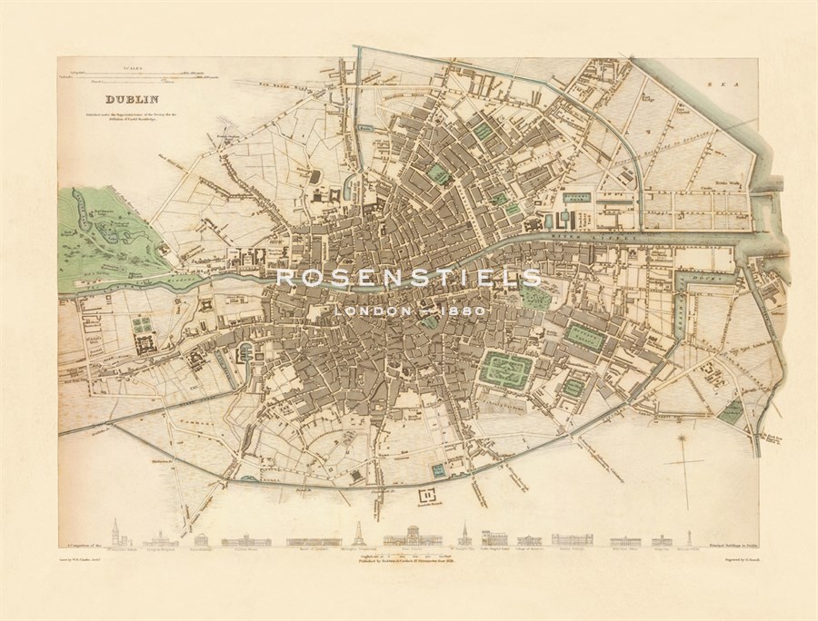 John Rocque Hand Numbered Limited Edition Print on Paper :"Map of Dublin, 1836"