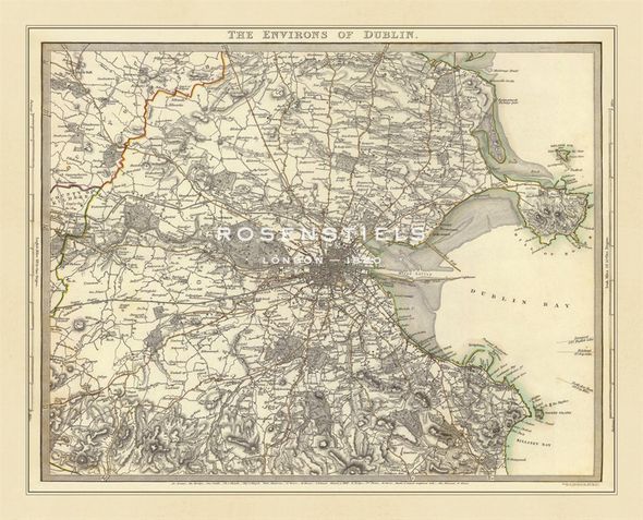 John Rocque Hand Numbered Limited Edition Print on Paper :"The Environs of Dublin Map, 1837"