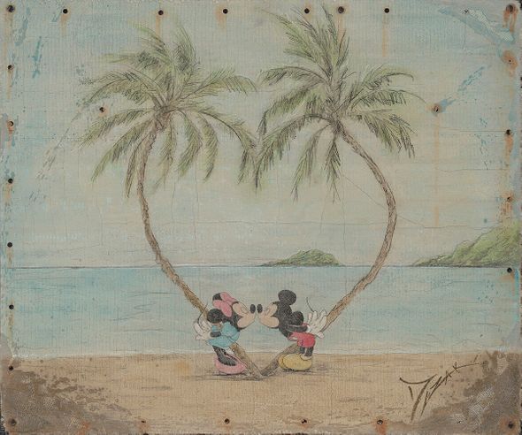 Trevor Mezak Signed and Numbered Limited Edition Hand-Textured Canvas Giclée :"Mickey and Minnie in Love"