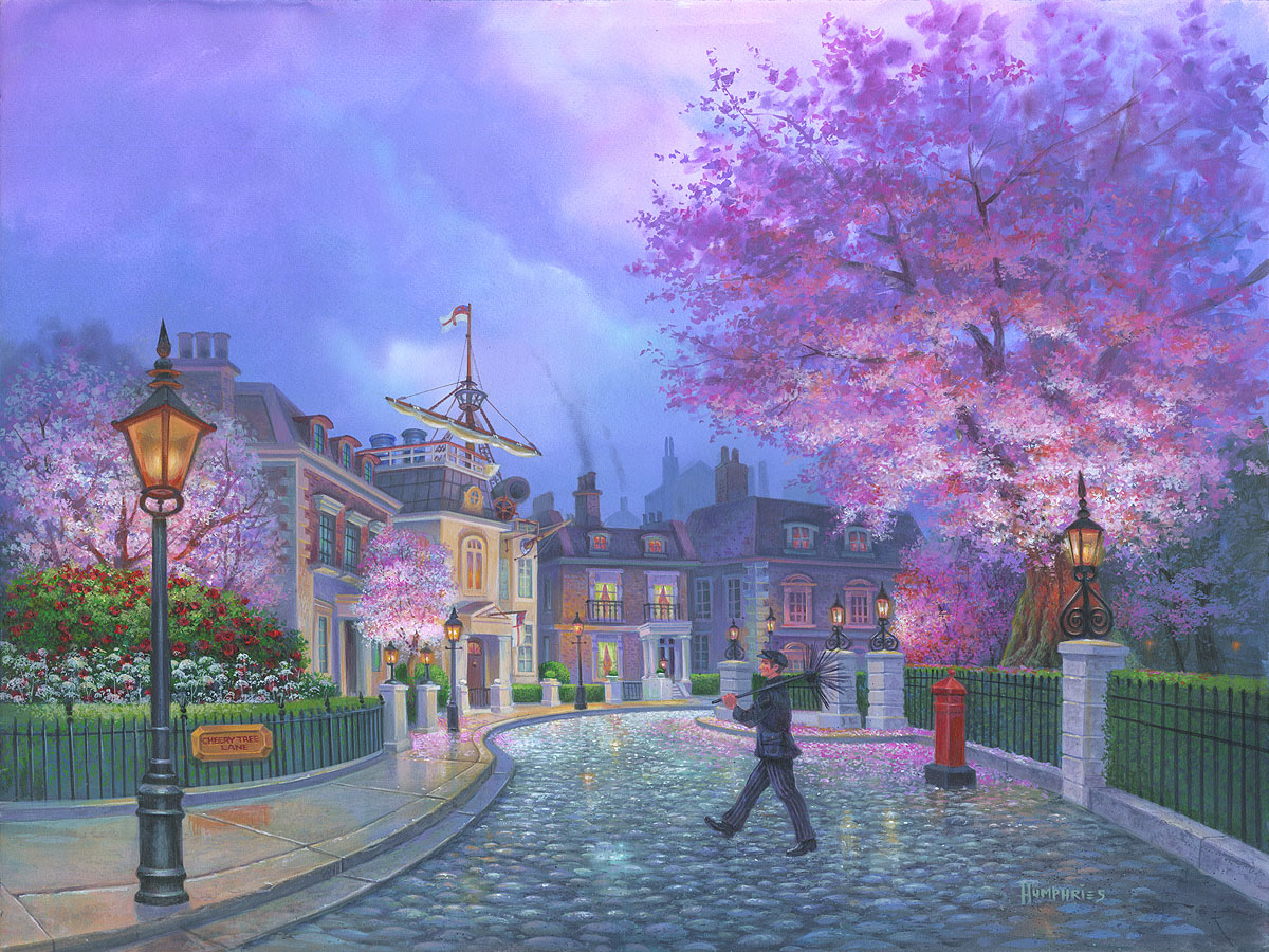 Michael Humphries Signed Disney Ltd Ed Gallery Wrap Canvas Giclee:"Cherry Tree Lane" 