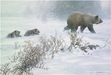 John Seerey - Lester Limited Edition Print:"Keeping Pace-Grizzly With Cubs"