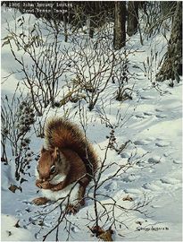 John Seerey - Lester Limited Edition Print:"Snowy Excursion - Red Squirrel"